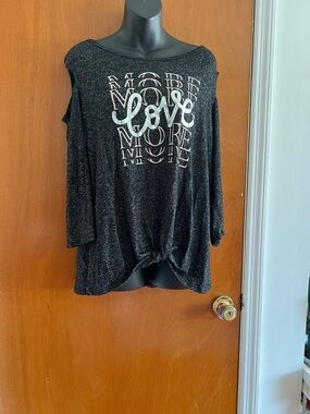 Black 'Love' Graphic Tie-Front Long Sleeve Tee - Soft Knit